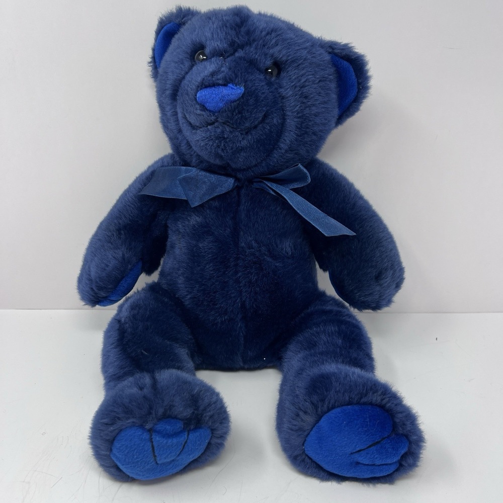 Kids Preferred Dark Navy Blue Bear 17 Inch Plush Bow Vintage 2000 Stuffed Animal